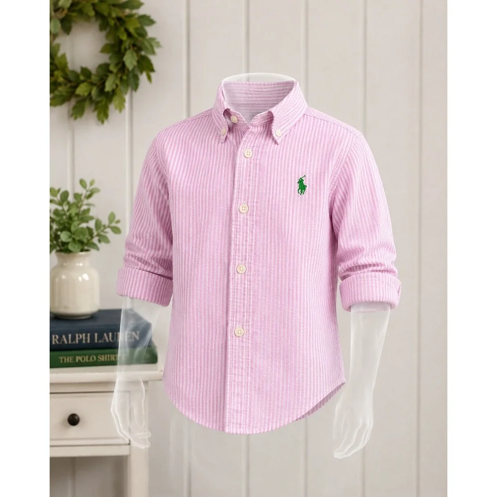 Polo Ralph Lauren Boys Size 4T Pink Stripe Button Down Shirt Coastal Preppy